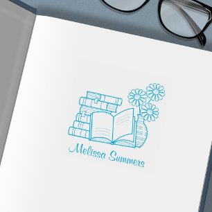 Stapel boeken, Open Boek, Bloemen - Bladplaat Zelfinktende Stempel