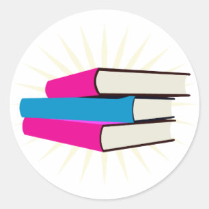 stapel boeken ronde sticker