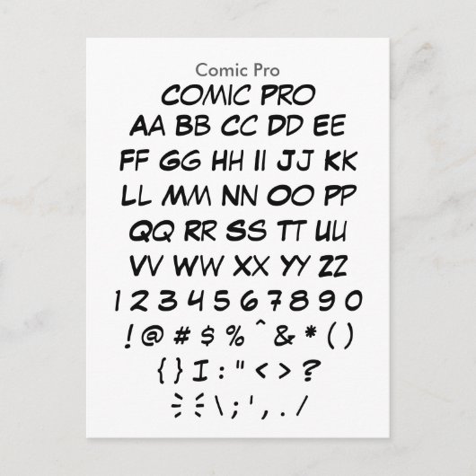 Stapel Comic Pro - Zazzle Font Sampler Briefkaart (Voorkant)