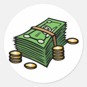 Stapel contant geld met munten Geld Ronde Sticker