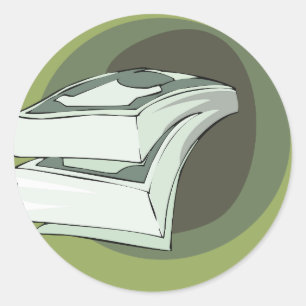 Stapel Geld Contanten Groene Biljetten Ronde Sticker