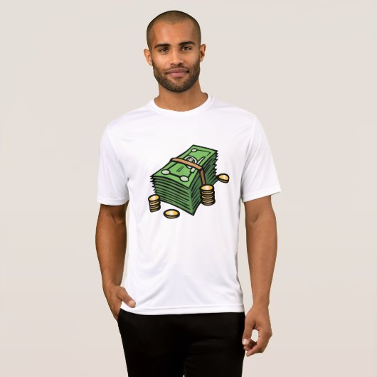 Stapel geld met munten geld t-shirt (Voorkant volledig)