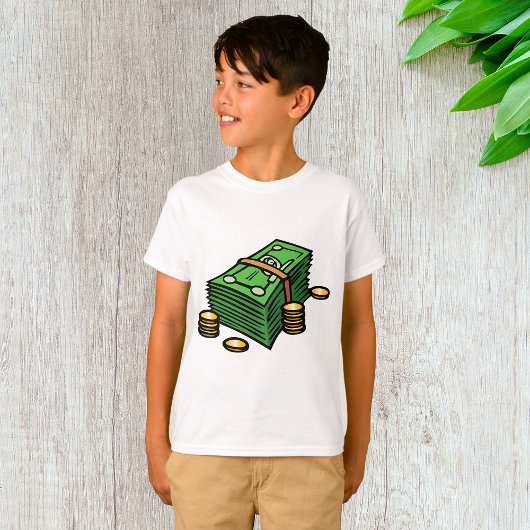 Stapel geld met munten geld t-shirt