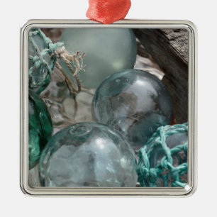 Stapel glazen visdobbers metalen ornament
