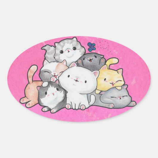 Stapel Kittens Ovale Sticker (Voorkant)