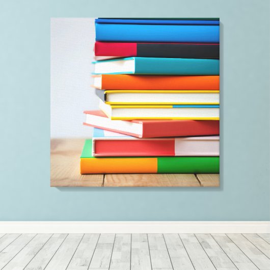 Stapel kleurrijke studieboeken canvas afdruk (Insitu (Houten vloer))