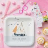 Stapel met blauwe zeilboot papieren bordje (Feest)