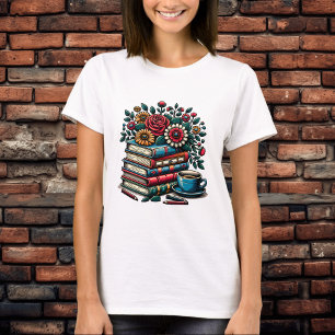 Stapel Oude Boeken, Koffie en Bloemen T-shirt