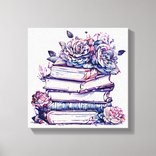 Stapel oude boeken met Rozen op de top Canvas Afdruk (Voorkant)