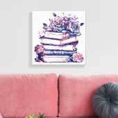 Stapel oude boeken met Rozen op de top Canvas Afdruk (Insitu (Woonkamer))
