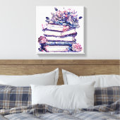 Stapel oude boeken met Rozen op de top Canvas Afdruk (Insitu (Slaapkamer))