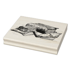 Stapel oude boeken rubberen kunststempel rubberstempel