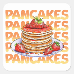 Stapel Pannenkoeken met Aardbeien op Top Cartoon Vierkante Sticker