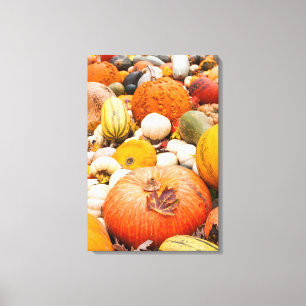Stapel pompoenen en pompoenen canvas afdruk