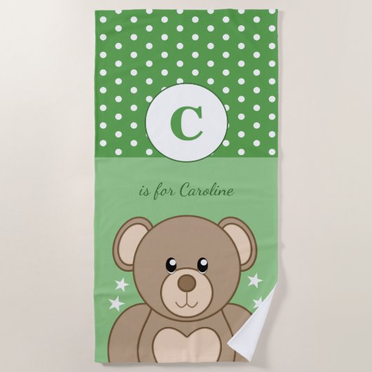 Stapel teddy polka stipt groen en wit strandlaken (Voorkant)