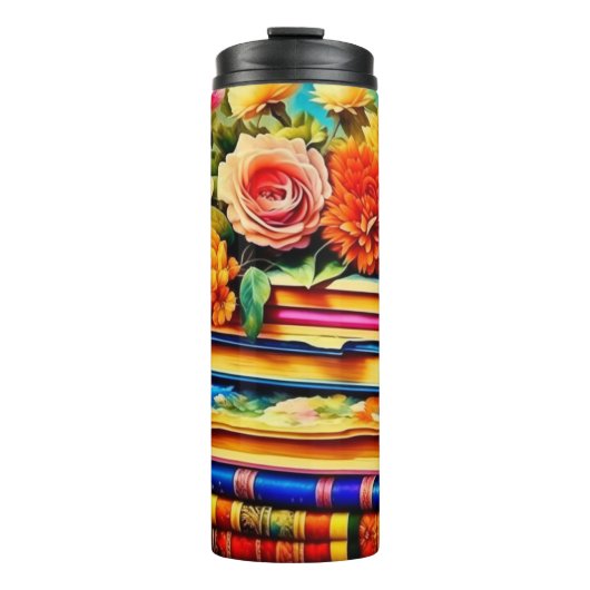 Stapel van boeken en bloemen thermosbeker (Voorkant)