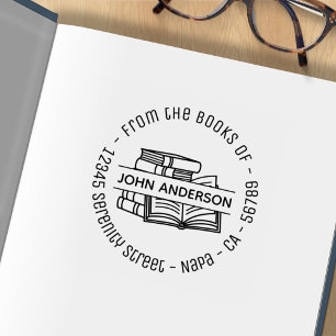 Stapel van Boeken Ronde Bookplaat 2 van het Adres Rubberstempel