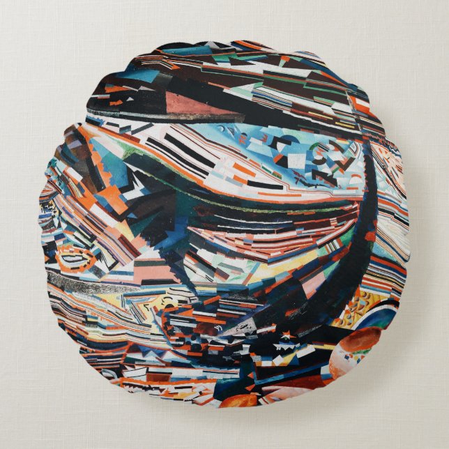 Stapel van bruine en blauwe houten bootplank rond kussen (Voorkant)