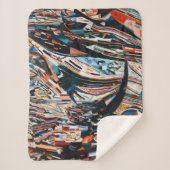 Stapel van bruine en blauwe houten bootplank sherpa deken (Voorkant)