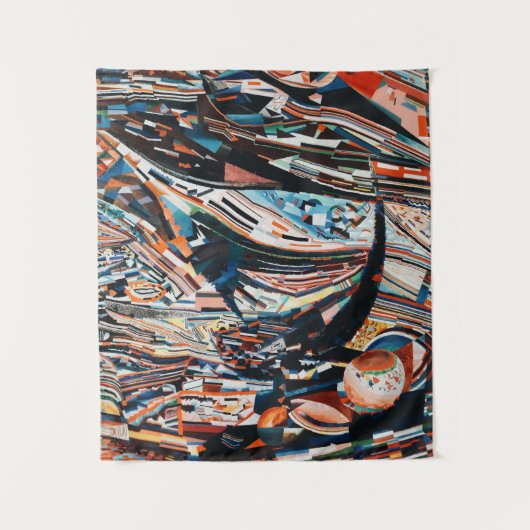 Stapel van bruine en blauwe houten bootplank wandkleed (Voorkant)