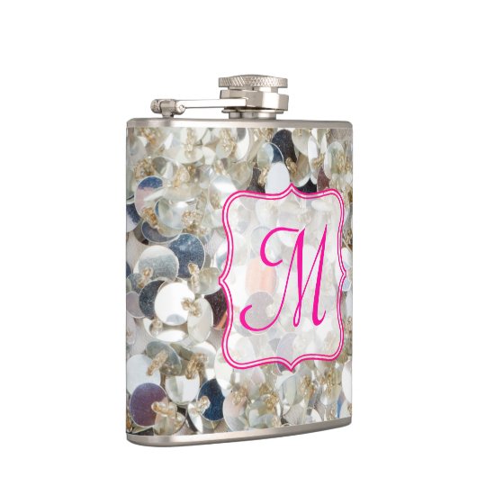 Stapel van Glitter Monogram Whiskey Flask Heupfles (Rechts)