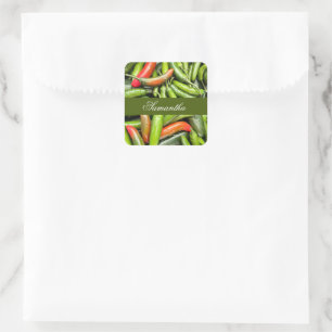 Stapel van groene pittige paprika's vierkante sticker