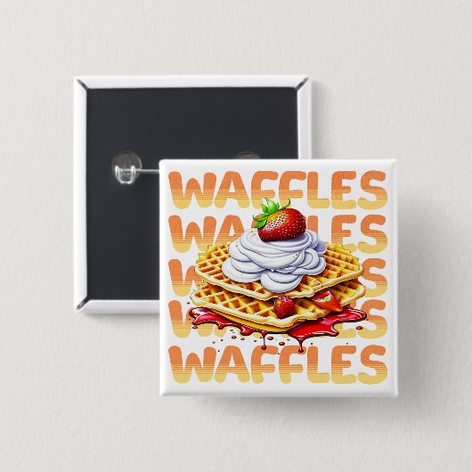 Stapel wafels bedekt met aardbeien vierkante button 5,1 cm (Voorkant /achterkant)