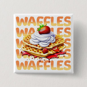 Stapel wafels bedekt met aardbeien vierkante button 5,1 cm