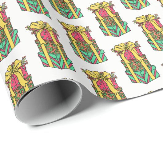 Stapelde gevlekte kerstcadeautjes cadeaupapier (Rol Hoek)