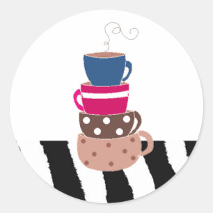 Stapelen van koffiekopjes ronde sticker
