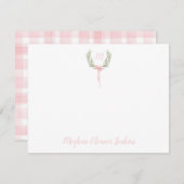Stapelgoed van Roze Gingham Laurel Crest Bedankkaart (Voorkant / Achterkant)