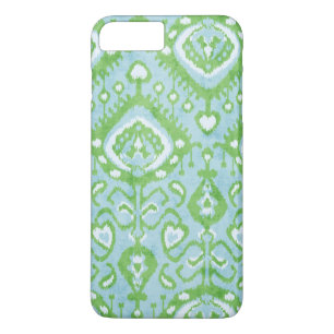 Stapelpatronen met blauwe en groene ikat 	iPhone 8 plus / 7 plus hoesje
