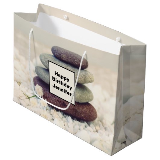 Stapelstenen Meditatieve Cairn Verjaardag Groot Cadeauzakje (Voorkant Gekanteld)