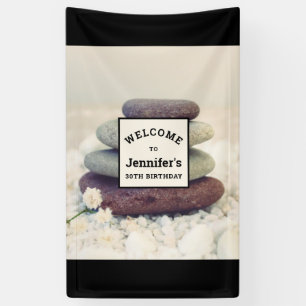 Stapelstenen Meditatieve Cairn Verjaardag Spandoek