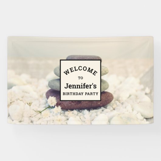 Stapelstenen Meditatieve Cairn Verjaardag Spandoek (Horizontaal)