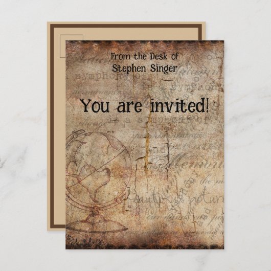 Stapsgewijs Wereldbol Reisjournaal met stuurdruk Uitnodiging Briefkaart (Voorkant / Achterkant)