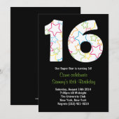 Star 16th Birthday Party Invitation Kaart (Voorkant / Achterkant)