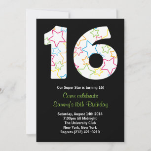 Star 16th Birthday Party Invitation Kaart