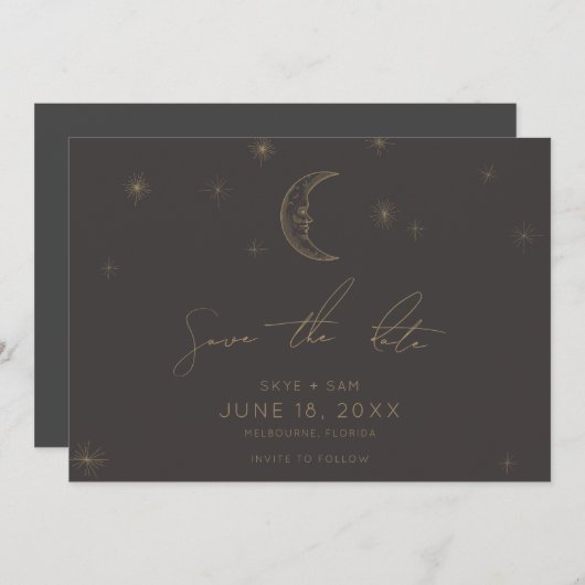 Star and Moon Celestial Save the Date (Voorkant / Achterkant)