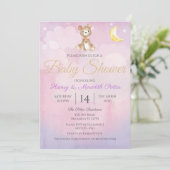 Star and Moon Teddybeer Paarse meisjes Baby shower Kaart (Staand voorkant)