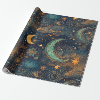 Star and Moon Winter Night Sky - Fantasie en droom Cadeaupapier