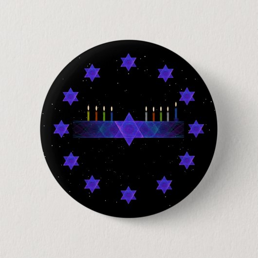 Star Bar Menorah Ronde Button 5,7 Cm (Voorkant)