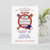 Star Baseball Player Birthday - Dark Red en Blue Kaart (Staand voorkant)