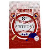 Star Baseball Player Birthday - Dark Red en Blue Medium Cadeauzakje (Voorkant)