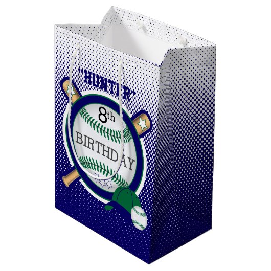 Star Baseball Player Birthday - Green en Blue Medium Cadeauzakje (Achterkant Gekanteld)