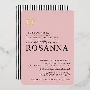 STAR Bat Mitzvah modern minimalistisch parijs roze Folie Uitnodiging