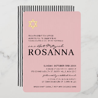 STAR Bat Mitzvah modern minimalistisch parijs roze Folie Uitnodiging