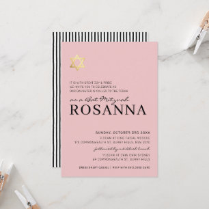 STAR Bat Mitzvah modern minimalistisch parijs roze Kaart