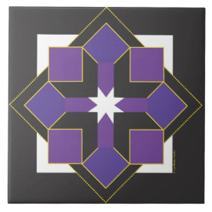 Star Block Tile, Trivet of Top - Paars en zwart Tegeltje