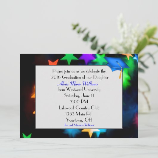 Star Bokeh met Blue Afstuderen Pet Kaart (Staand voorkant)